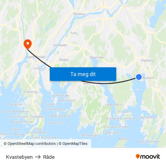 Kvastebyen to Råde map