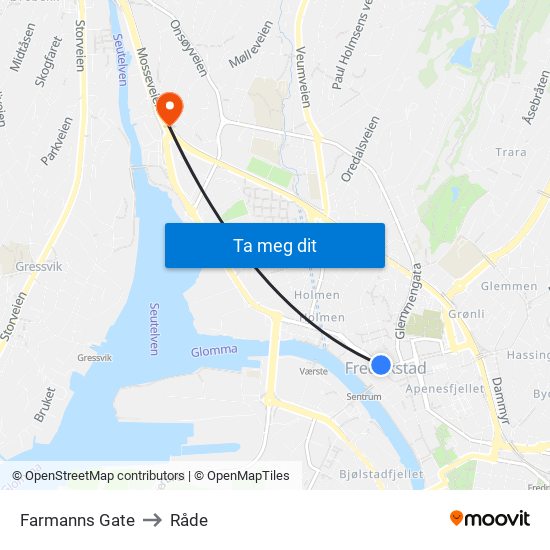 Farmanns Gate to Råde map