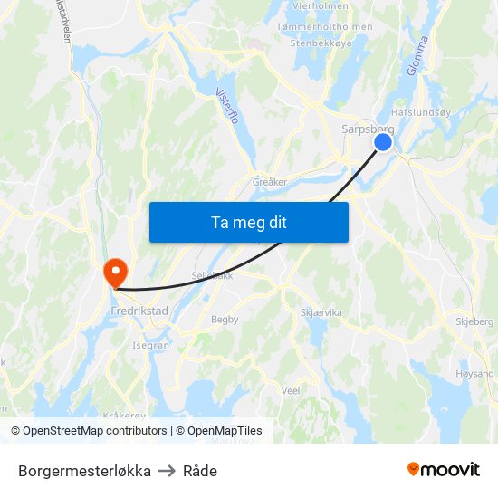 Borgermesterløkka to Råde map