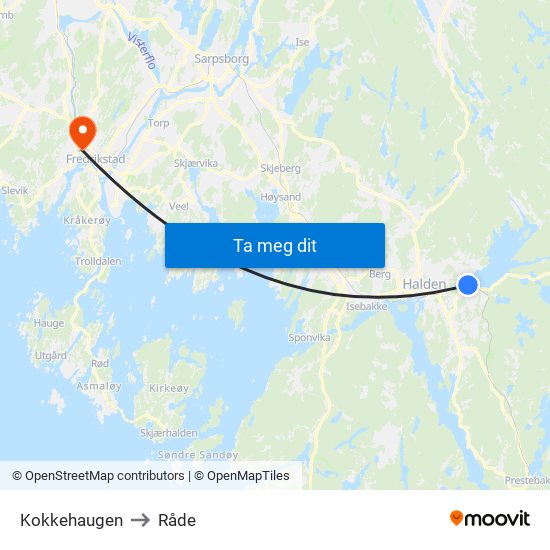 Kokkehaugen to Råde map