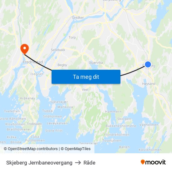 Skjeberg Jernbaneovergang to Råde map