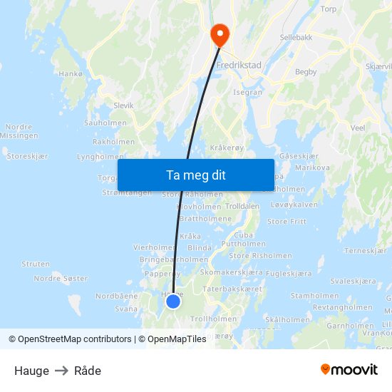 Hauge to Råde map