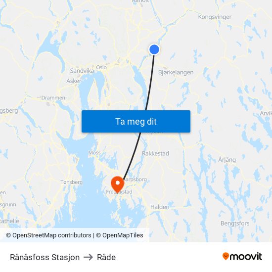 Rånåsfoss Stasjon to Råde map