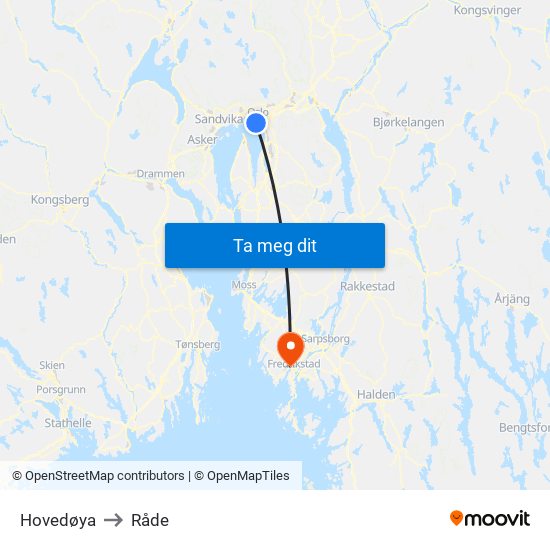 Hovedøya to Råde map