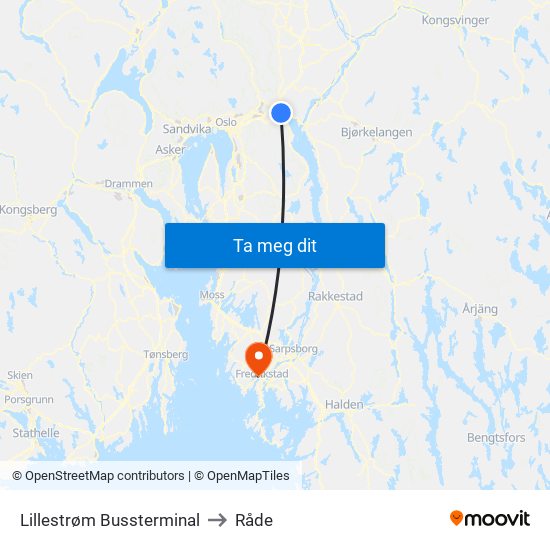 Lillestrøm Bussterminal to Råde map