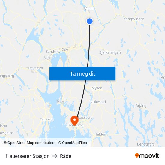 Hauerseter Stasjon to Råde map