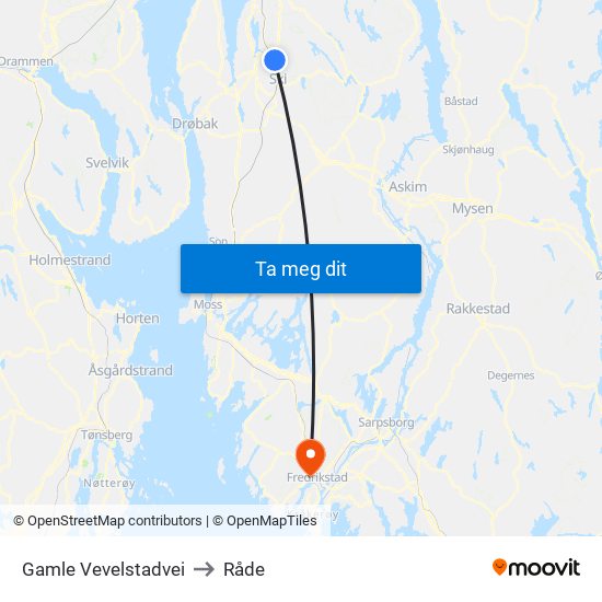 Gamle Vevelstadvei to Råde map