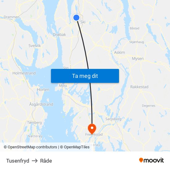 Tusenfryd to Råde map