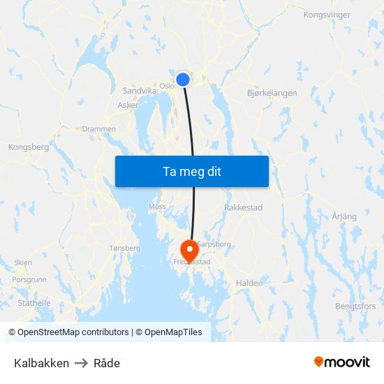 Kalbakken to Råde map