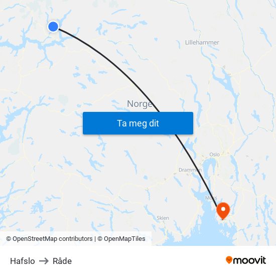 Hafslo to Råde map
