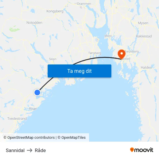 Sannidal to Råde map