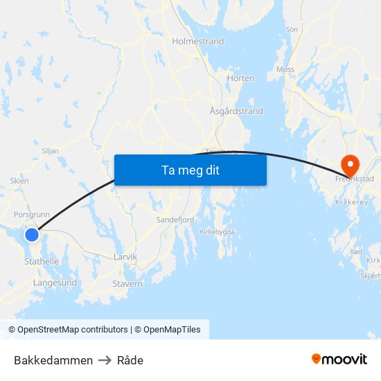 Bakkedammen to Råde map