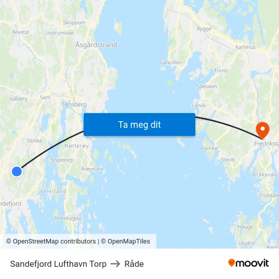 Sandefjord Lufthavn Torp to Råde map
