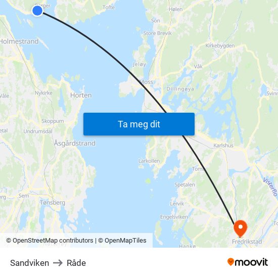 Sandviken to Råde map