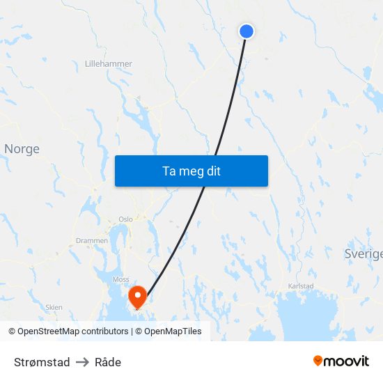 Strømstad to Råde map