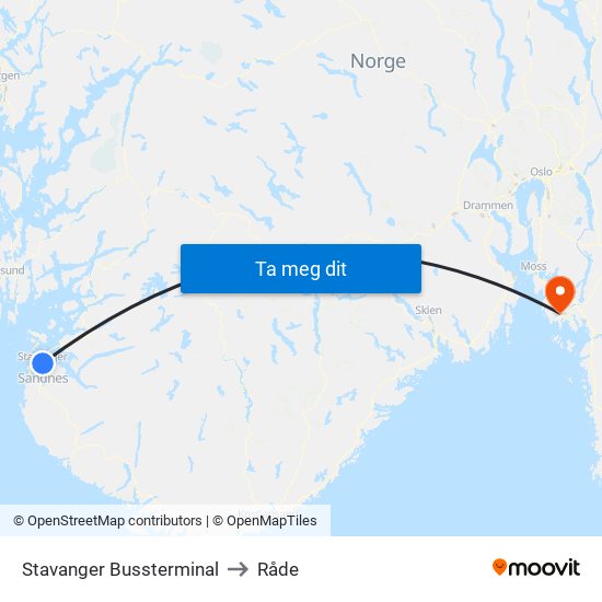 Stavanger Bussterminal to Råde map