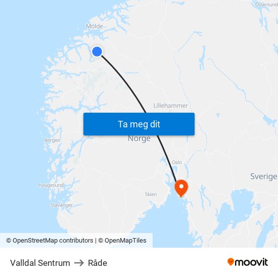 Valldal Sentrum to Råde map