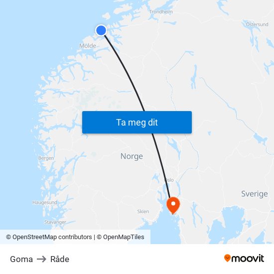 Goma to Råde map