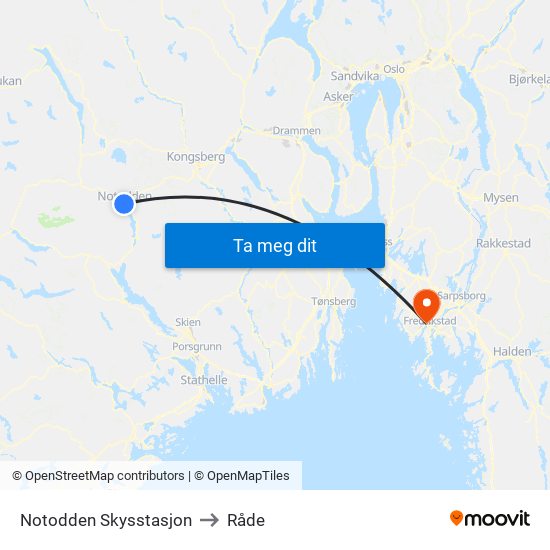 Notodden Skysstasjon to Råde map