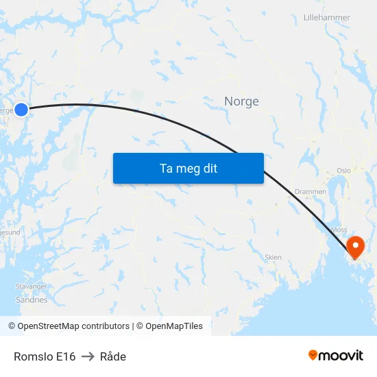 Romslo E16 to Råde map
