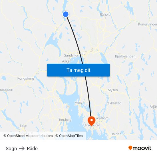 Sogn to Råde map
