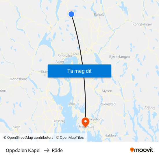 Oppdalen Kapell to Råde map