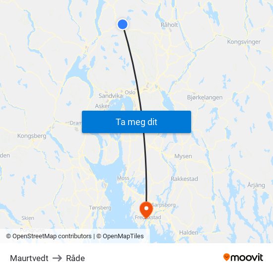 Maurtvedt to Råde map