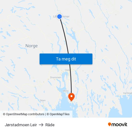 Jørstadmoen Leir to Råde map