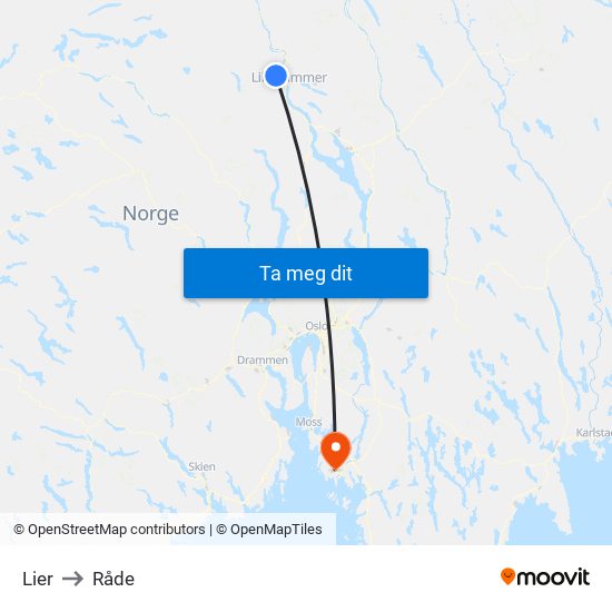 Lier to Råde map