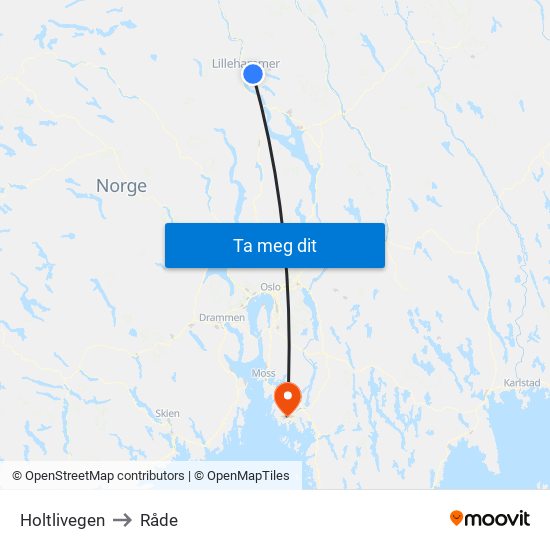 Holtlivegen to Råde map