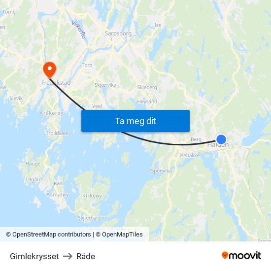 Gimlekrysset to Råde map