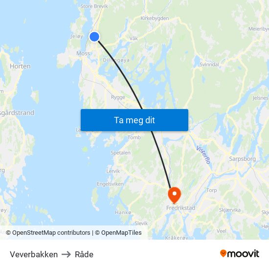 Veverbakken to Råde map