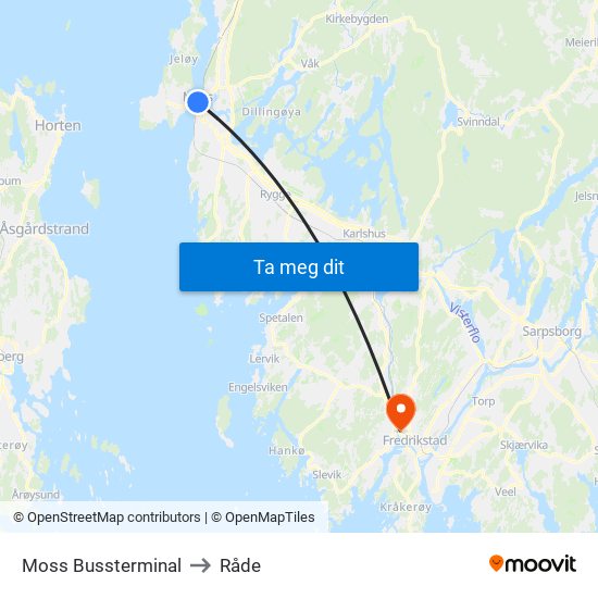 Moss Bussterminal to Råde map