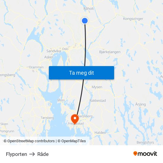 Flyporten to Råde map