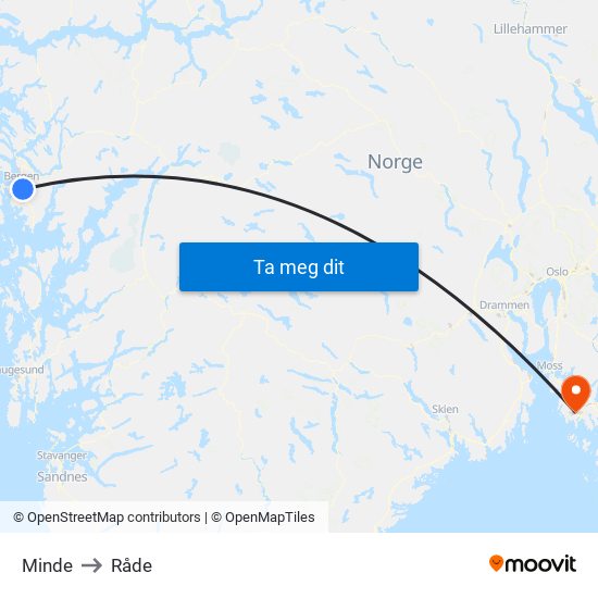 Minde to Råde map