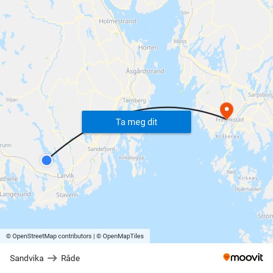 Sandvika to Råde map