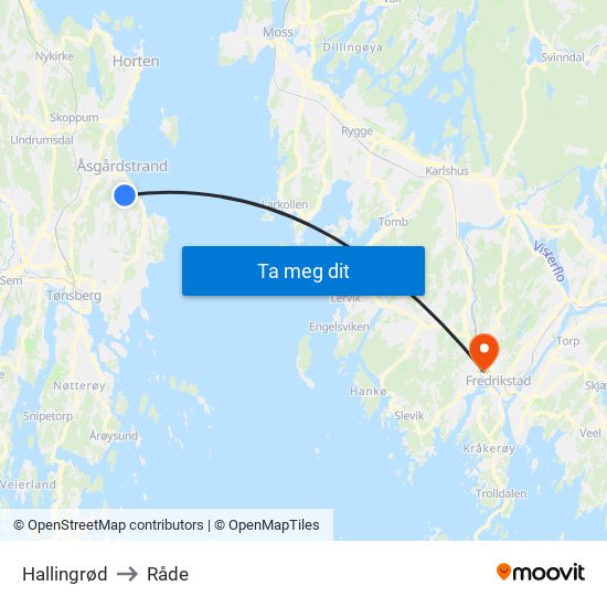 Hallingrød to Råde map