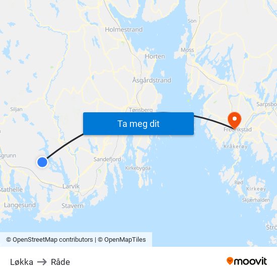 Løkka to Råde map