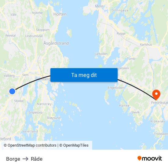 Borge to Råde map