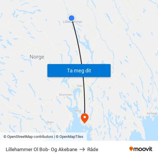 Lillehammer Ol Bob- Og Akebane to Råde map