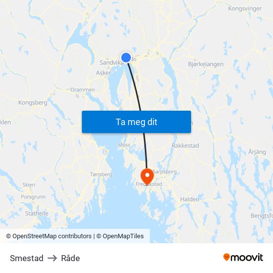 Smestad to Råde map