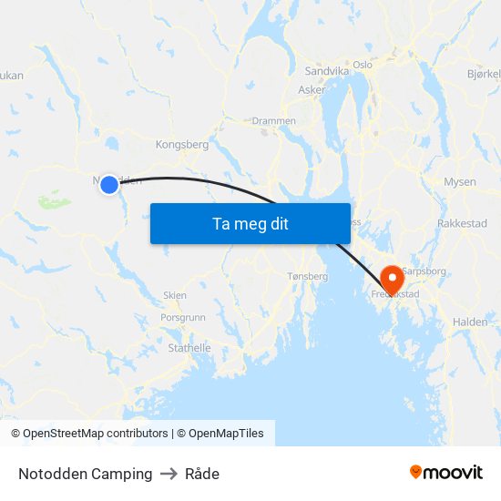 Notodden Camping to Råde map