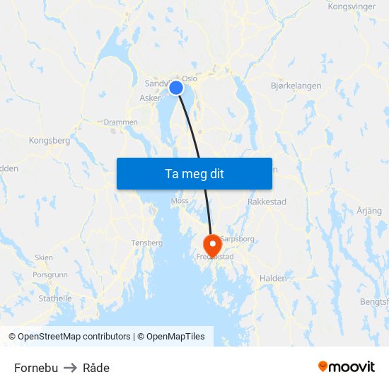 Fornebu to Råde map