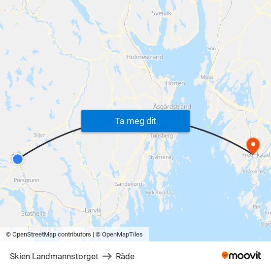 Skien Landmannstorget to Råde map