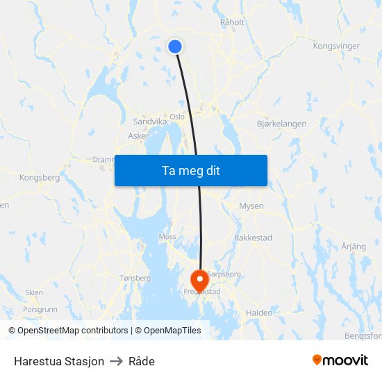 Harestua Stasjon to Råde map