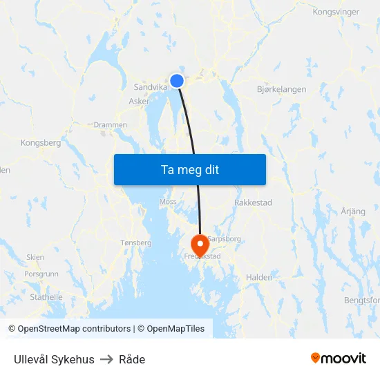 Ullevål Sykehus to Råde map