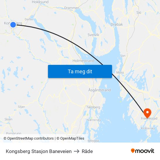 Kongsberg Stasjon Baneveien to Råde map