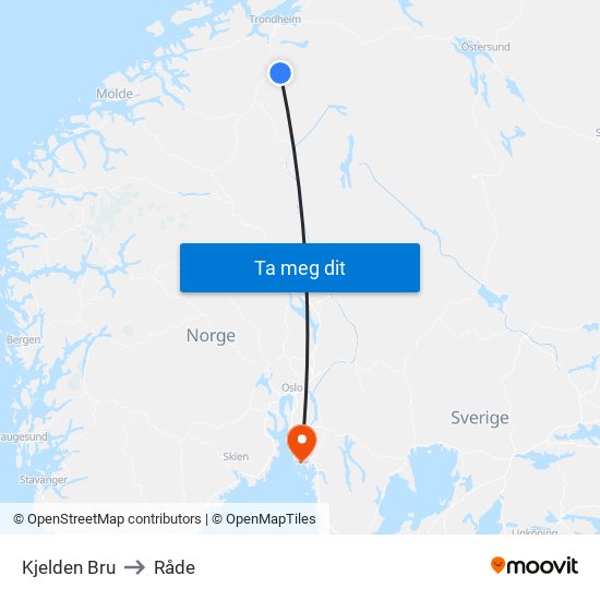 Kjelden Bru to Råde map