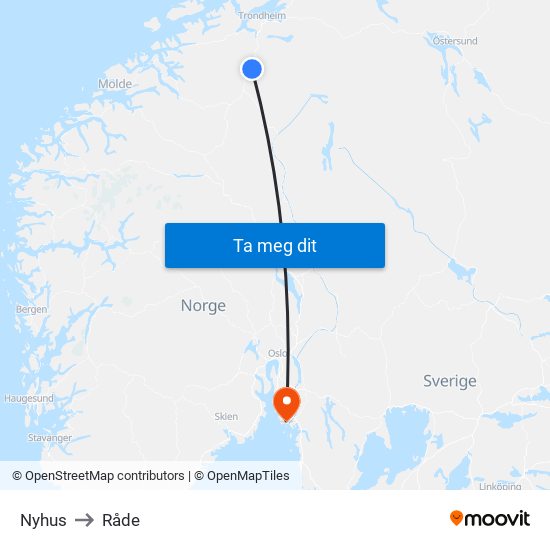 Nyhus to Råde map