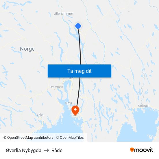 Øverlia Nybygda to Råde map